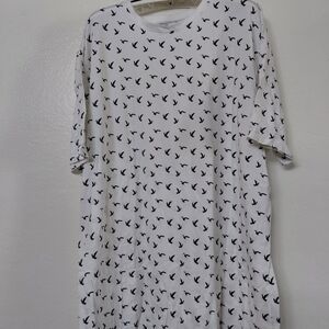 Free Planet White Short-Sleeve Shirt with Black Bird Print